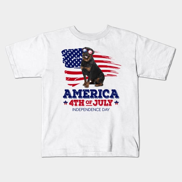 Rottweiler Flag USA - America 4th Of July Independence Day Kids T-Shirt by bunnierosoff21835